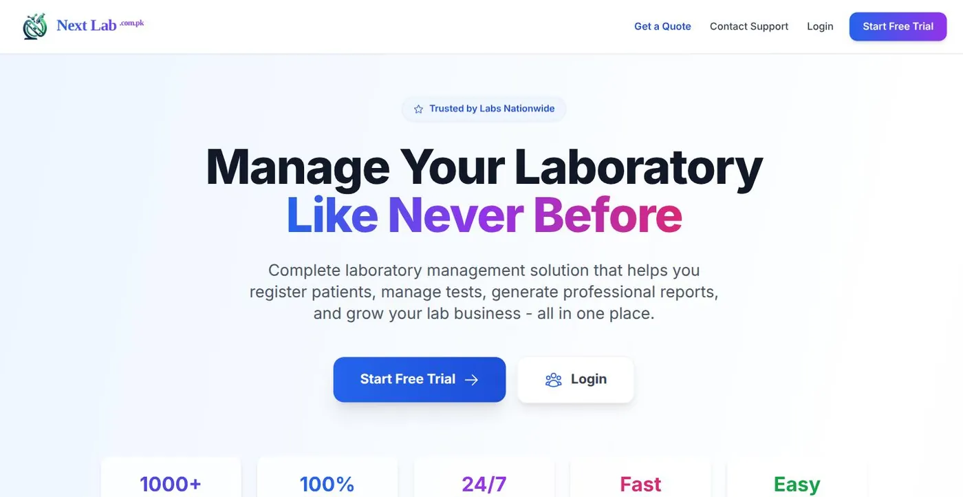NextLab laboratory management platform landing page